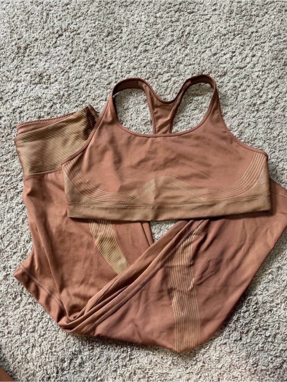 Victoria's Secret 2pc Racerback Sports Bra & Leggings Set Brown/Metallic Gold L